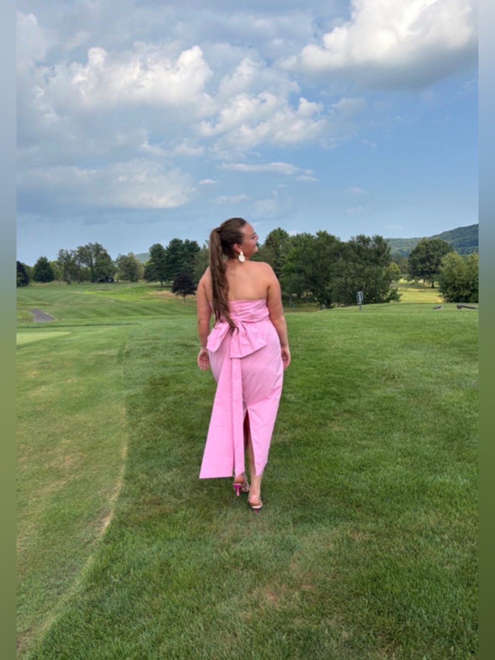 Eloquii Strapless Pink Midi Dress with Statement Back Bow